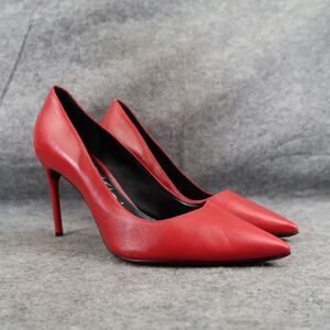 Calvin Klein Shoes Womens 9.5 Pumps Stiletto Heels Red Leather Pointed Toe Sexy